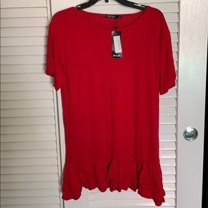 Nasty Gal Red Ruffle Bottom T Shirt Dress Medium